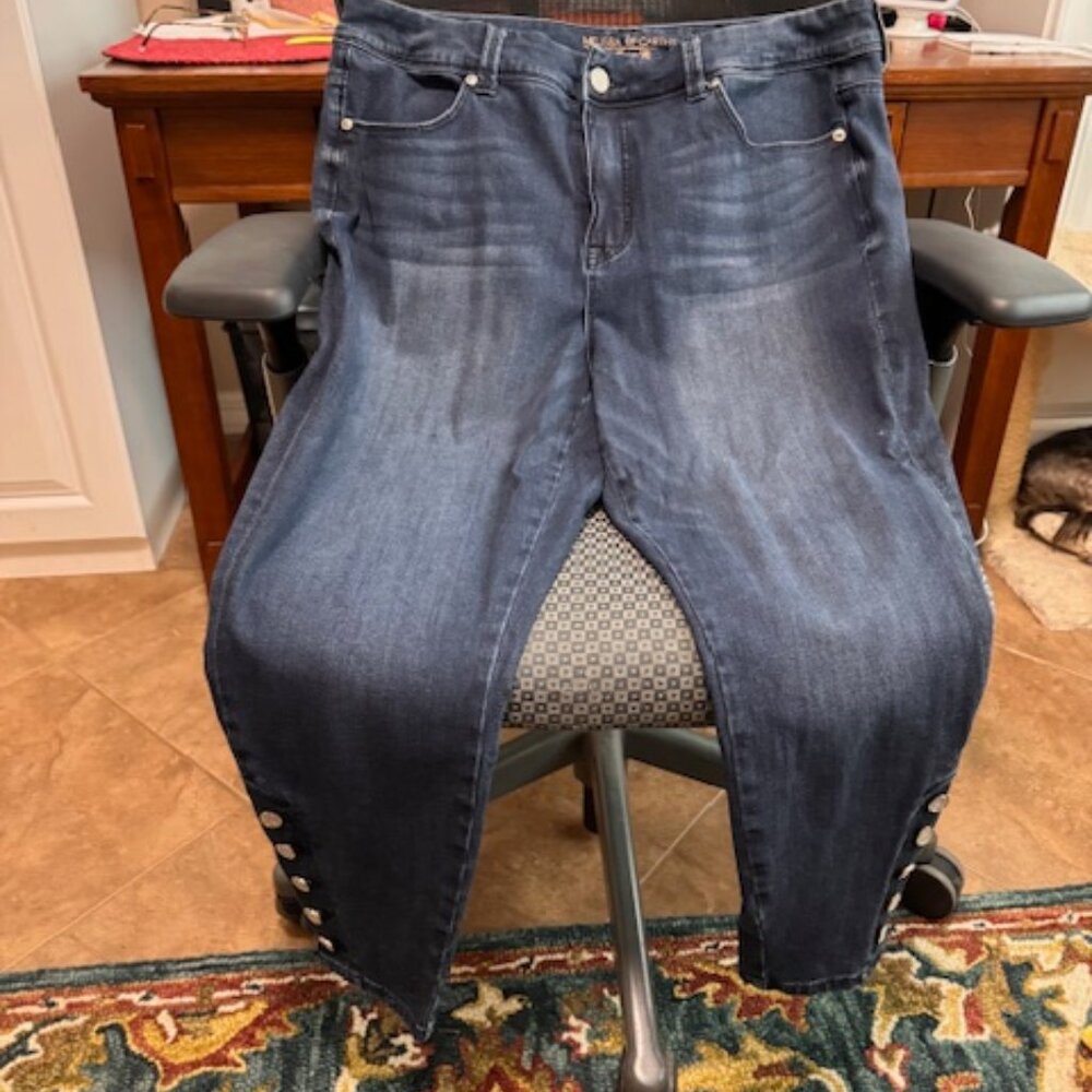 SALE - Stretch Denim Straight Leg Jeans with sparkly buttons at waist & Ankles